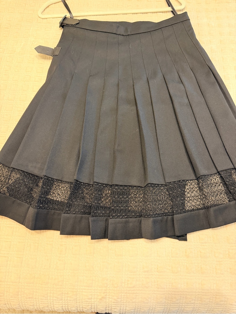 Burberry Black Pleated Skirt with Lace Hem Authentic